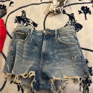Zara Light Blue Distressed High Waist Shorts